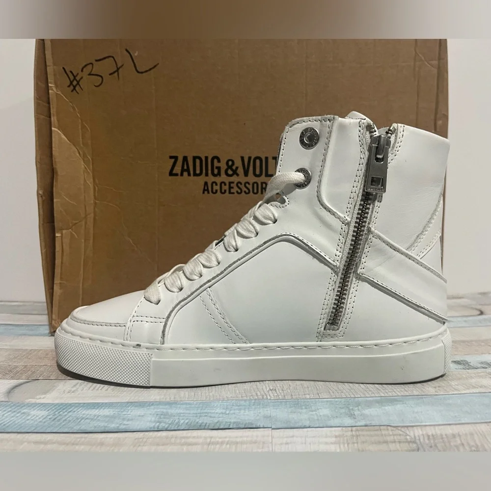 Zadig & Voltaire High Flash White Leather Platform Sneakers - Picture 5 of 8